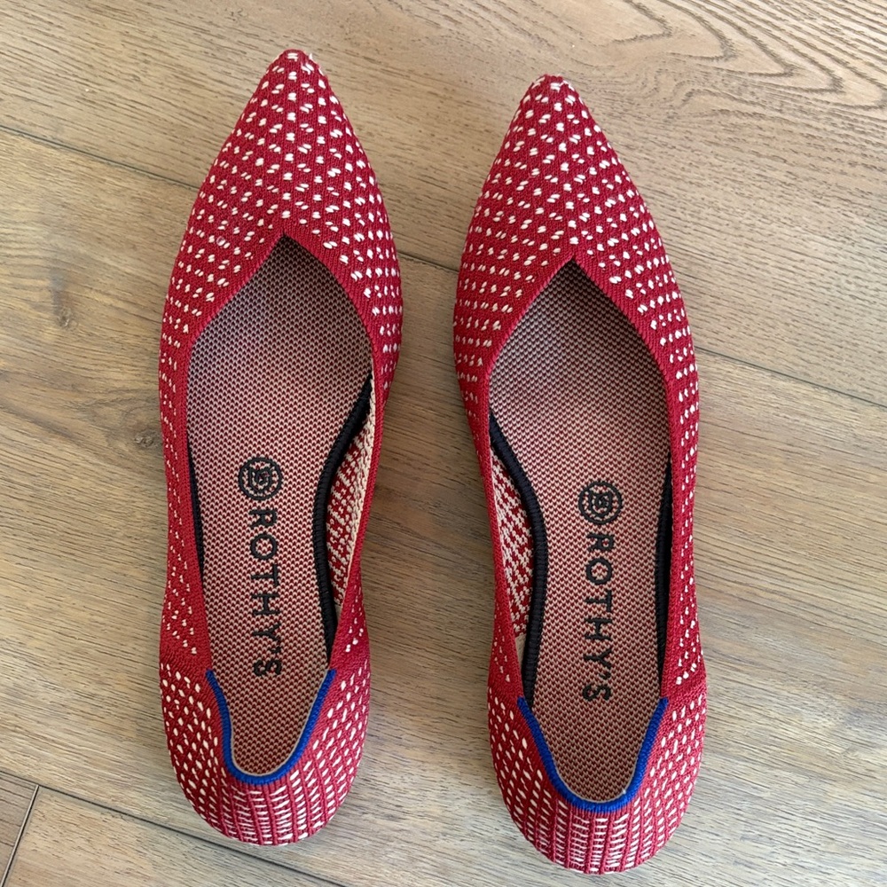 Rothy's Red and White Patterned Flats